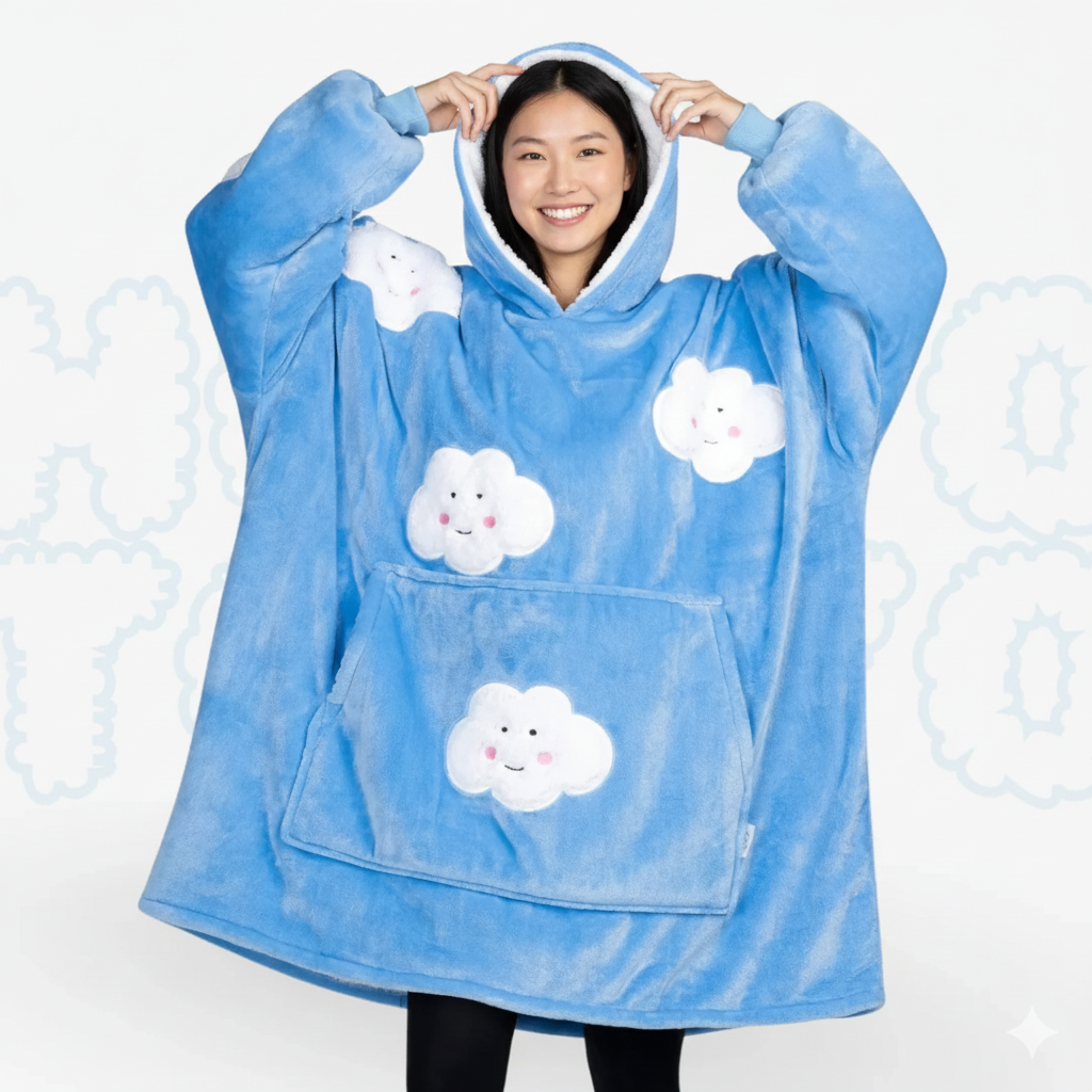 Hotto Tokyo™ ふわもこ着るブランケット・フード付き（雲柄）