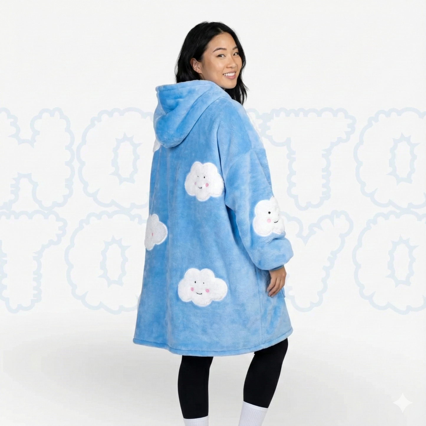 Hotto Tokyo™ ふわもこ着るブランケット・フード付き（雲柄）